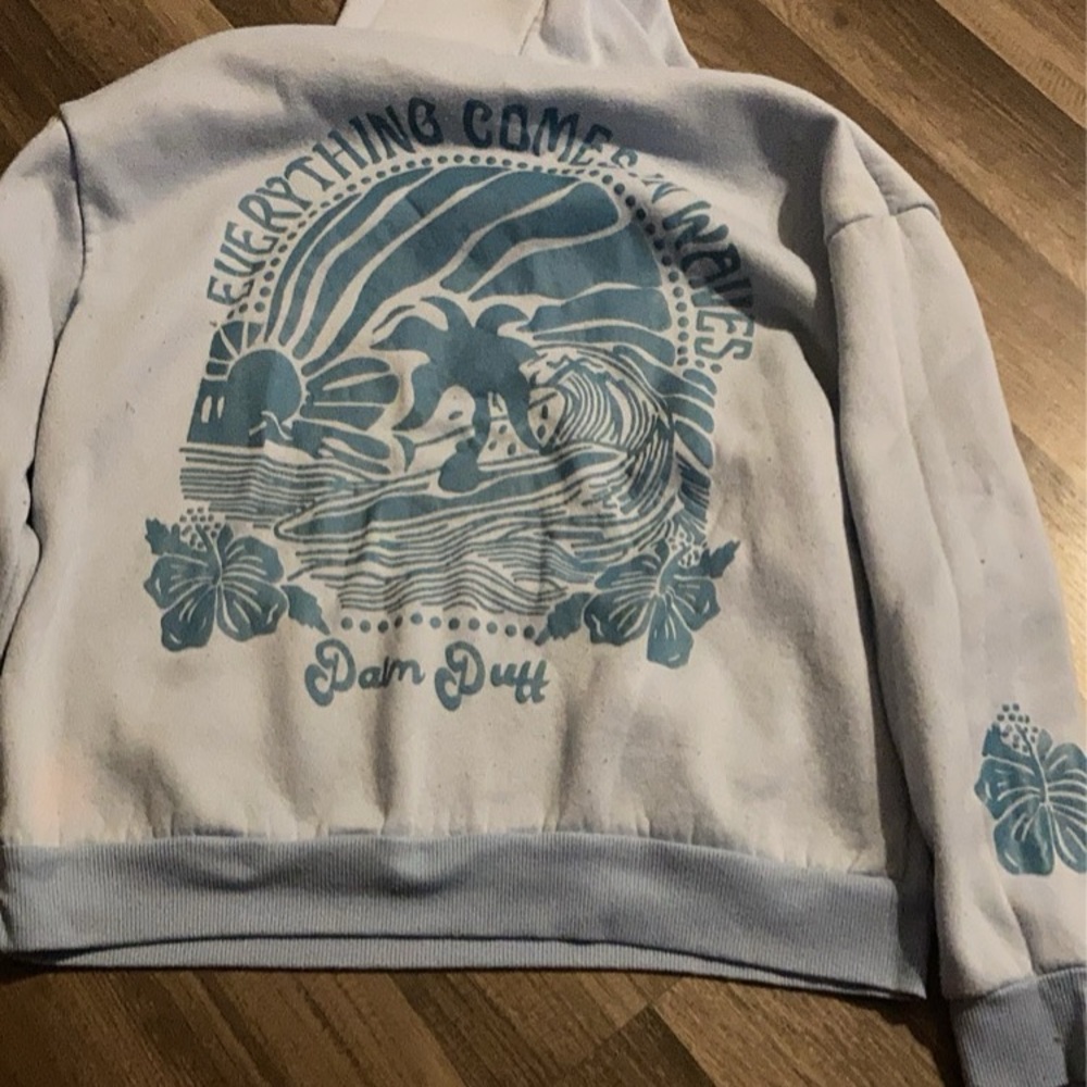 Blue Hoodie with Blue Palm Tree Design - Picture 2 of 2